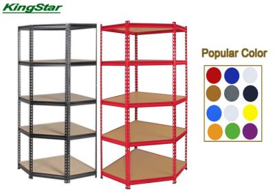 China Red 5 Shelf Boltless Storage Unit Corner Shelf Unit 150kg Capacity Per Level for sale