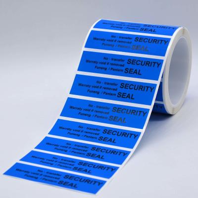 China Matte Blue Tamper Proof Seal Etiqueta de seguridad de 56um 1mil No de transferencia Tamper Proof Etiqueta de adhesivo para VOID en venta