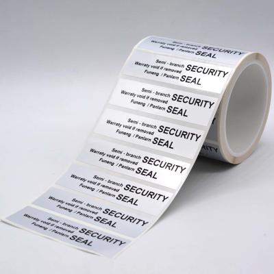 China 45um 1mil Tamper Proof Seal Security Sticker Silver Matte Semi Transfer With High Residue for sale