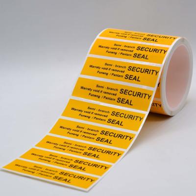China 70um 1.5mil Tamper Proof Seal Security Sticker Matte Yellow Semi Transfer For Checkerboard for sale