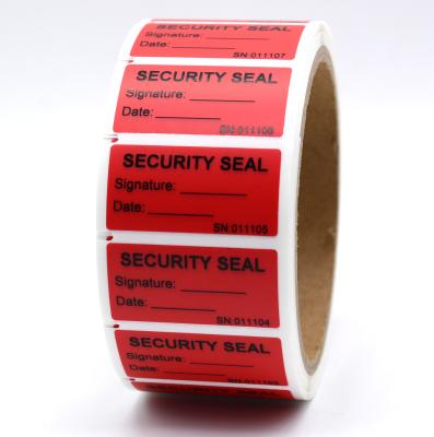China 90um 2mil Tamper Proof Security Stickers Red Matte Semi Transfer High Residue for sale