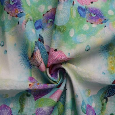 China Os tecidos de algodão luxuosos do poliéster iluminam - o Ramie tecido floral azul das calças do vestido à venda