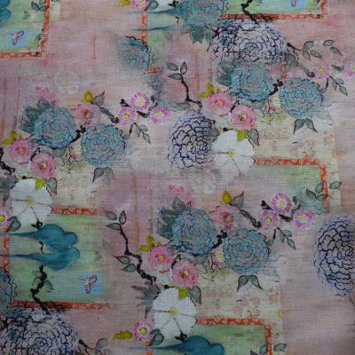 China Digital Polyester Cotton Fabrics Home Textile 100% Ramie Rayon Floral Printed for sale